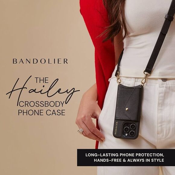 Bandolier Hailey Crossbody iPhone 15 ProMax Black Leather Gold Hardware NWOT - Picture 2 of 10